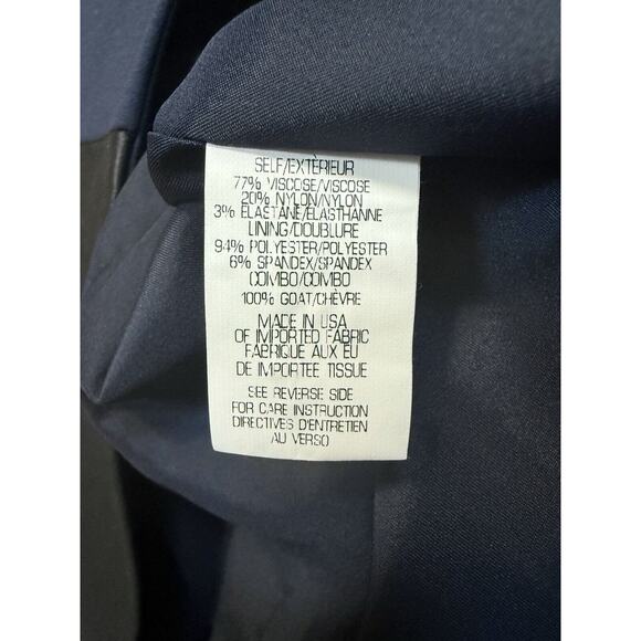 THEORY Shinna C Pryor Blazer Leather / Viscose Combo Navy / Black-Brown Size 4 - Picture 11 of 16